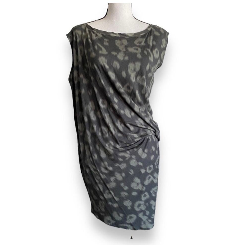 ALLSAINTS Gamma Ruched Sleeveless Dress XS Green Animal Print Asymmetrical Y2k